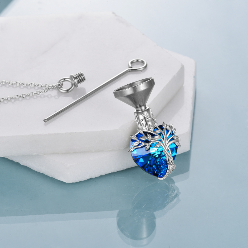 Sterling Silver Heart Shaped Tree Of Life Crystal Pendant Necklace-4