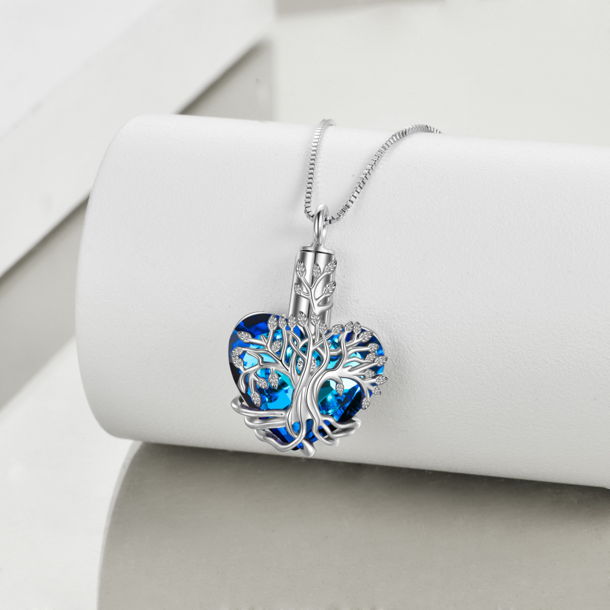 Collana con ciondolo in cristallo a forma di cuore con albero della vita in argento sterling-3