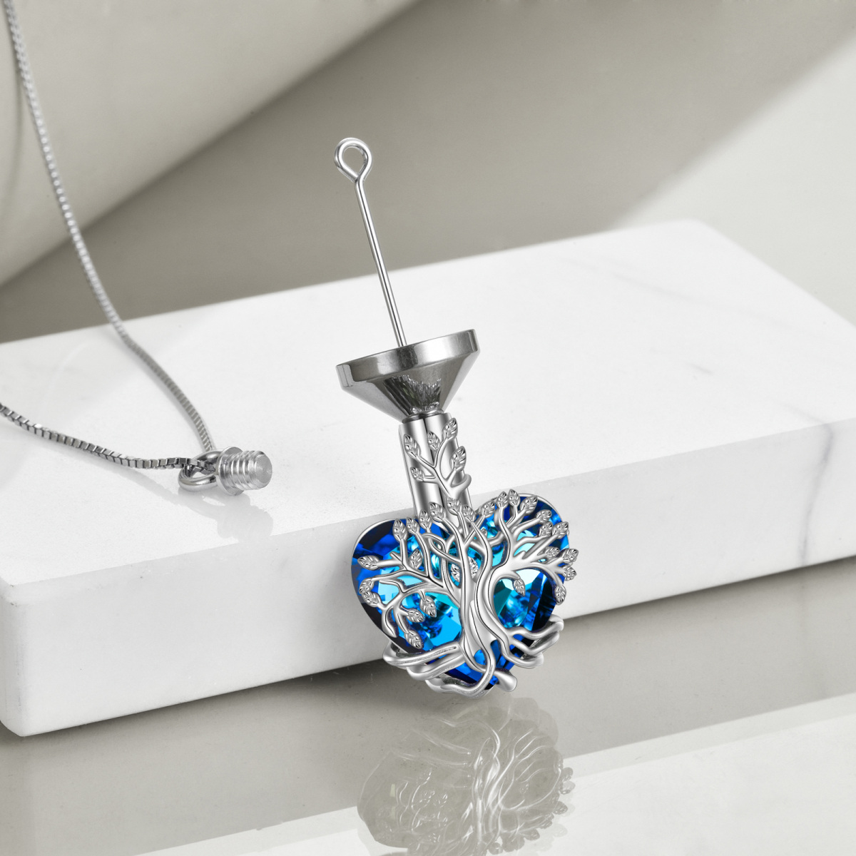 Collana con ciondolo in cristallo a forma di cuore con albero della vita in argento sterling-4