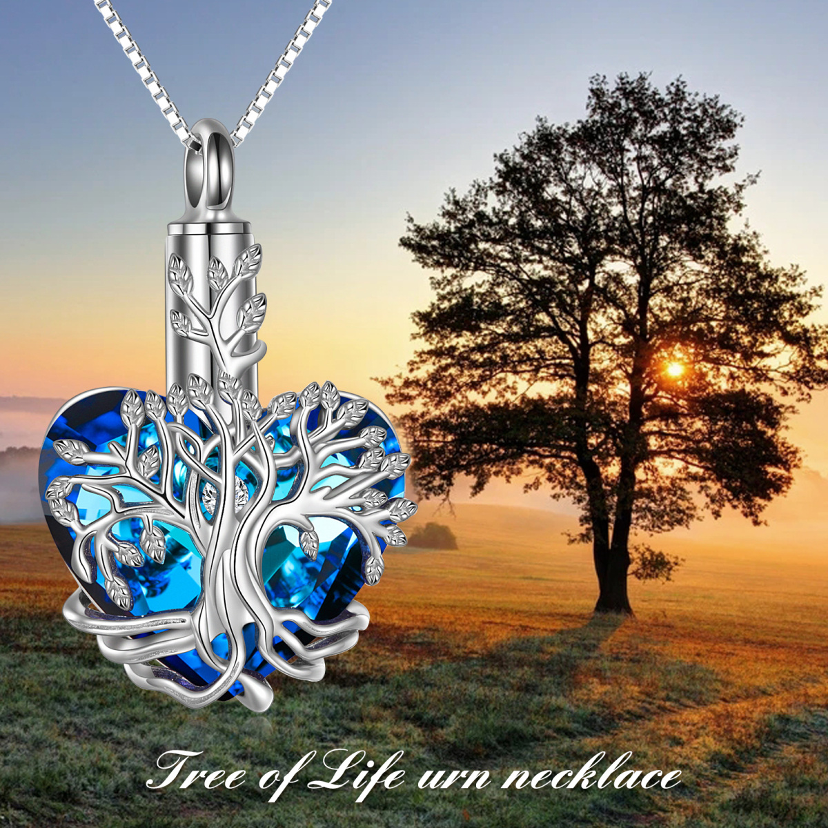 Collana con ciondolo in cristallo a forma di cuore con albero della vita in argento sterling-6