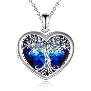 Sterling Silver Heart Shaped Tree Of Life Crystal Pendant Necklace-54