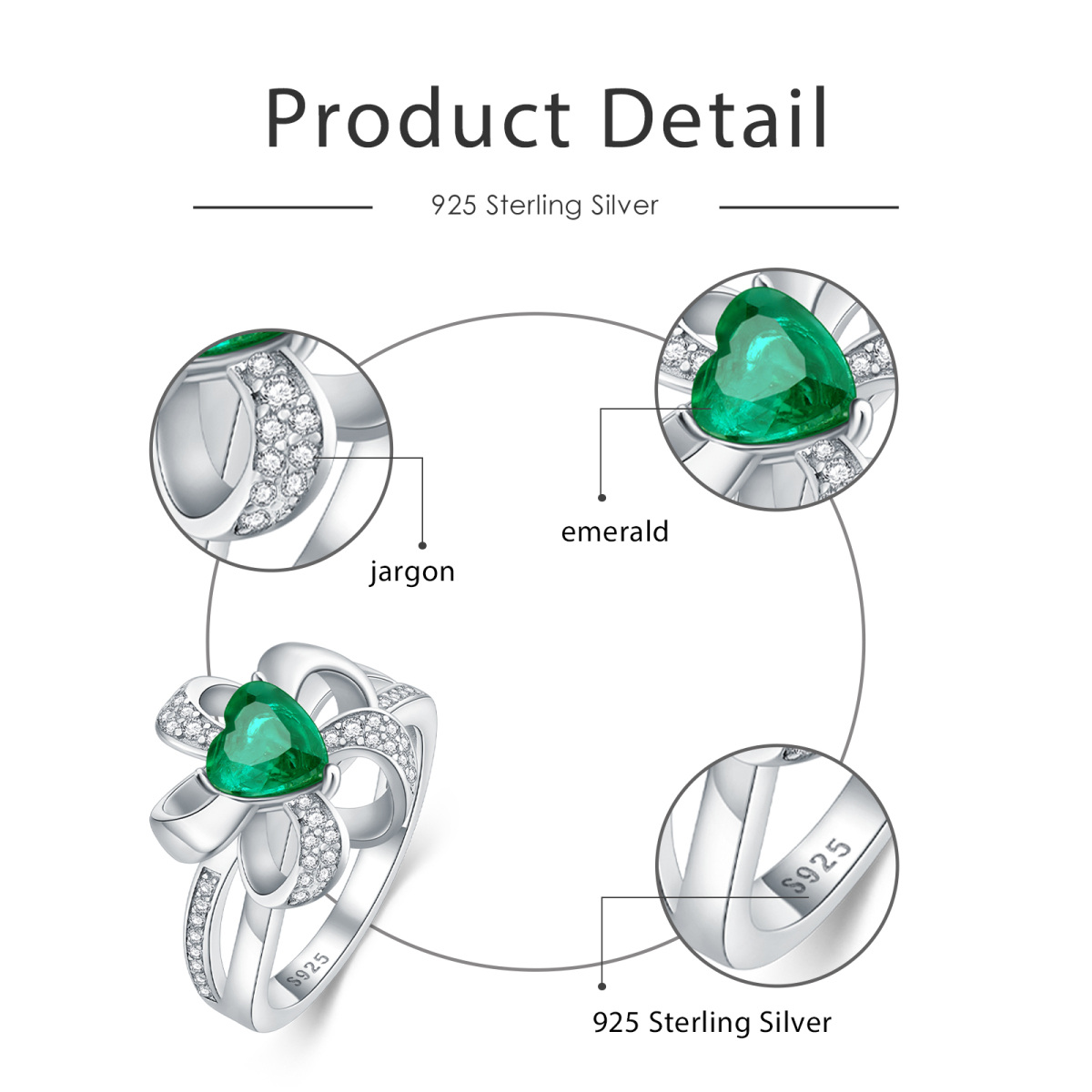 Sterling Silber Herz geformt Cubic Zirkonia & Türkis Herz Ring-5