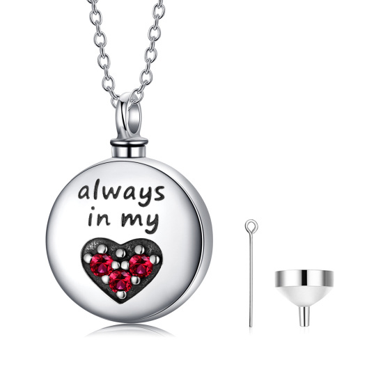 Sterling Silver Heart Shaped Cubic Zirconia Heart Urn Necklace for Ashes with Engraved Word