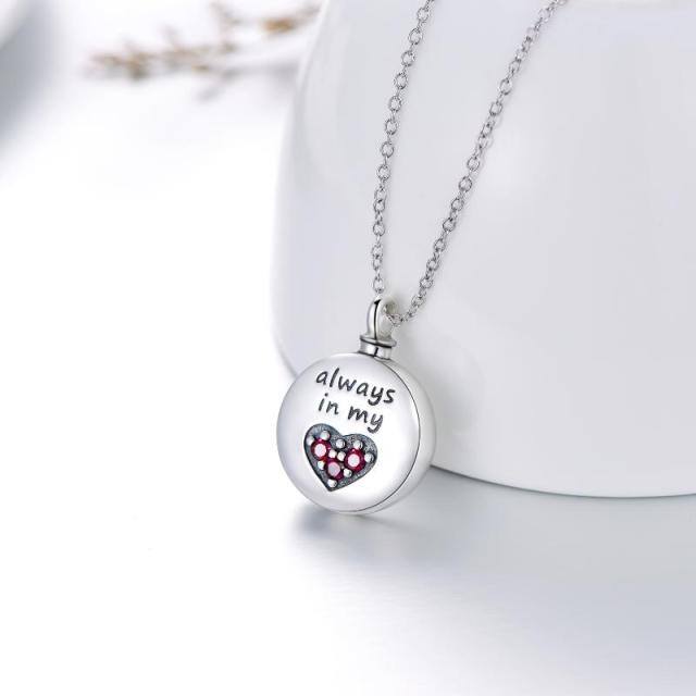 Sterling Silver Heart Shaped Cubic Zirconia Heart Urn Necklace for Ashes with Engraved Word-4