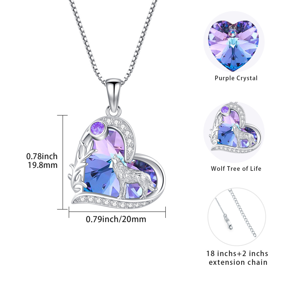 Collier avec pendentif en cristal de loup en forme de cœur violet en argent sterling pour femme-5