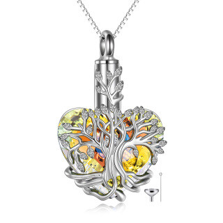 Sterling Silver Heart Shaped Yellow Crystal Tree Of Life Urn Necklace for Ashes-4