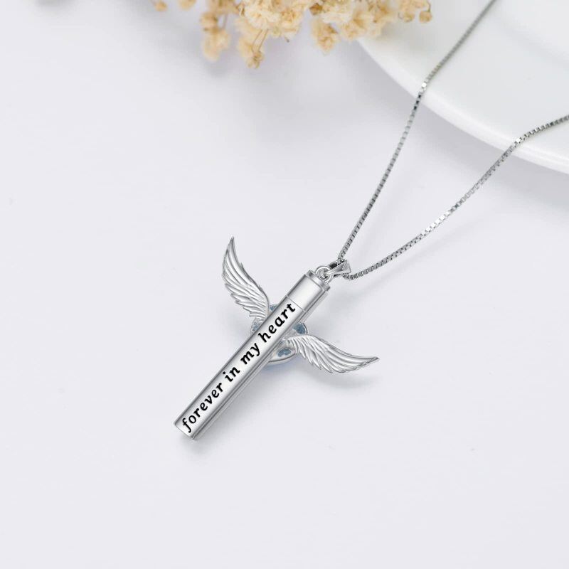 Sterling Silver Heart Cross Feather Engraved Urn Necklace for Ashes for Women Men-4