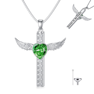 Sterling Silver Heart Cross Feather Engraved Urn Necklace for Ashes for Women Men-3