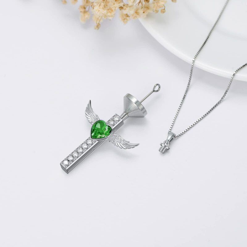 Sterling Silver Heart Cross Feather Engraved Urn Necklace for Ashes for Women Men-3