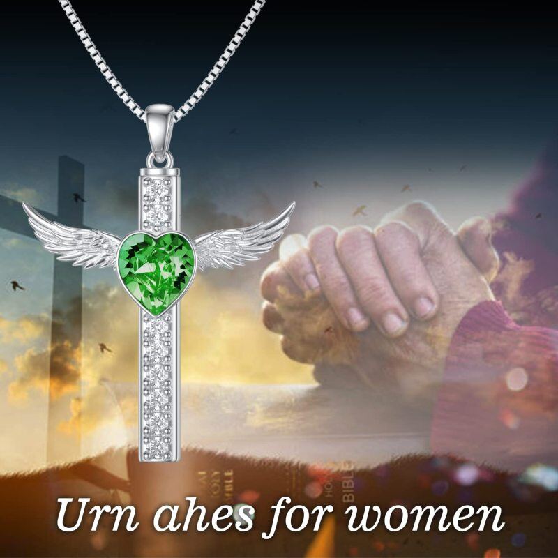 Sterling Silver Heart Cross Feather Engraved Urn Necklace for Ashes for Women Men-6