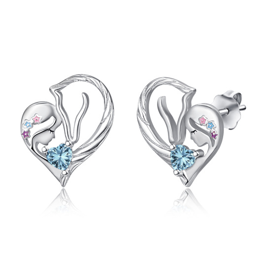 Orecchini in argento 925 a forma di cuore con zircone per cavalli