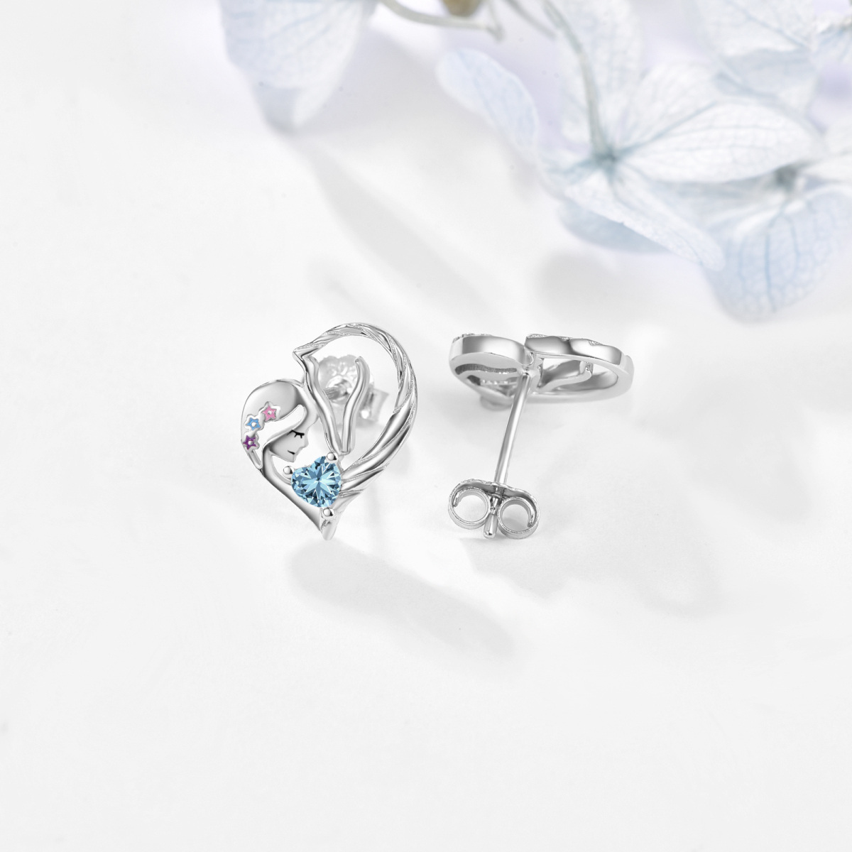 Sterling Silver Heart Shaped Zircon Horse Stud Earrings-5