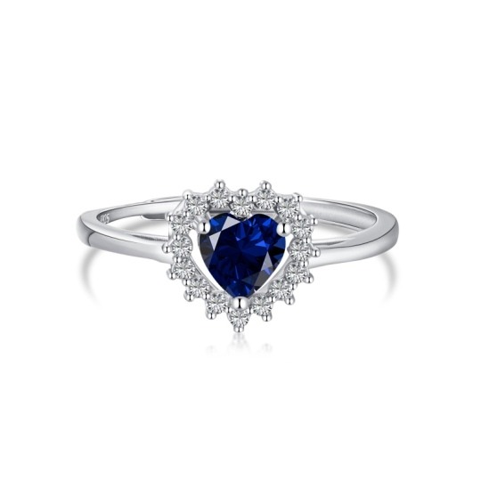 Sterling Silver Heart Shaped Zircon Heart Open Ring