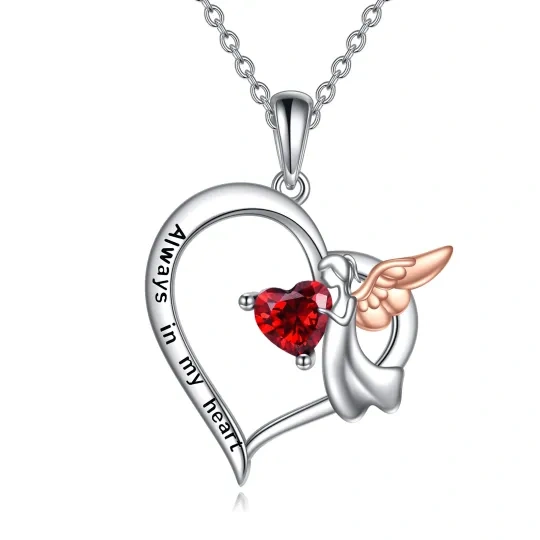 Collana con ciondolo a forma di cuore in argento sterling con zircone e parola incisa