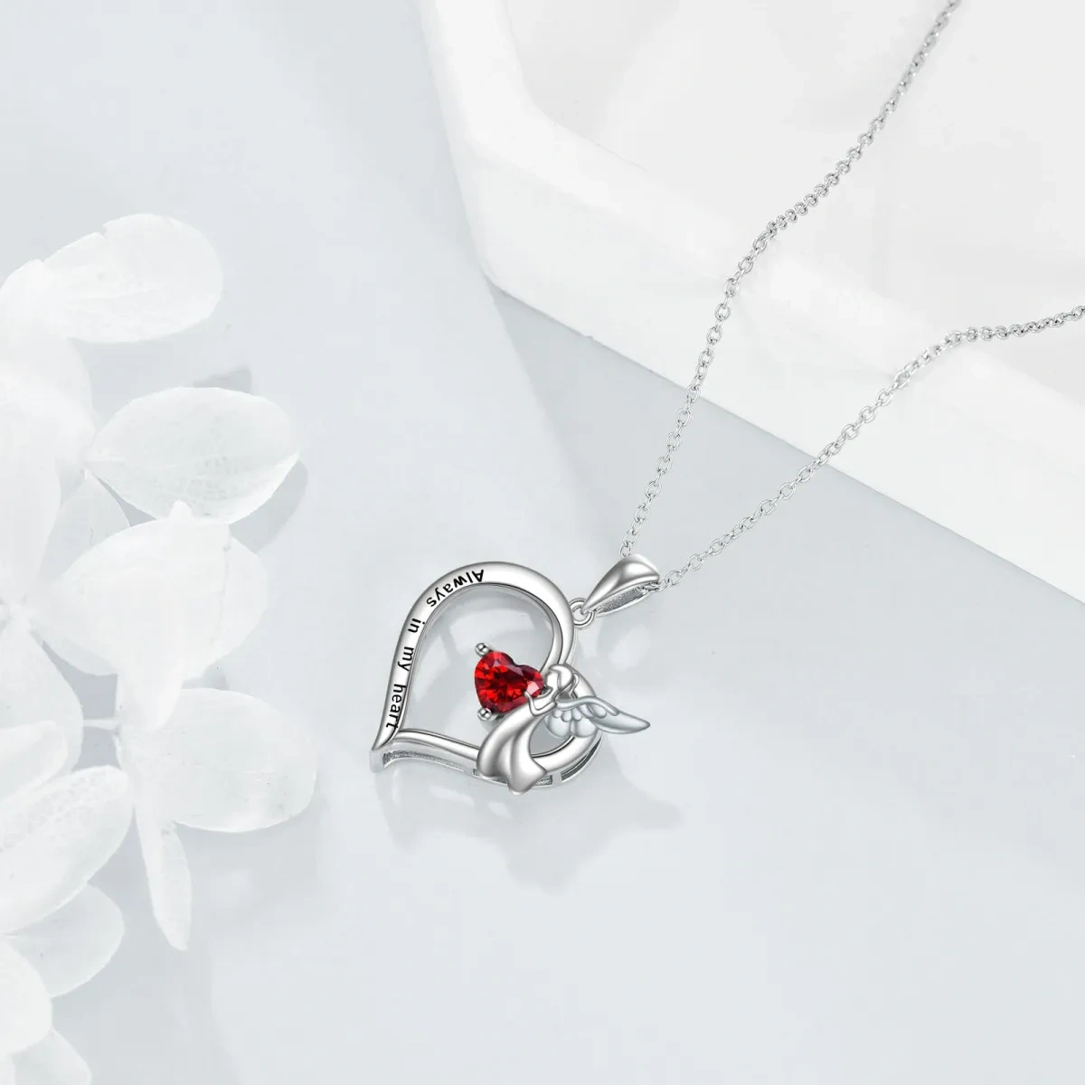 Sterling Silver Heart Zircon Pendant Necklace With Engraved Word For Women Best Friends-4