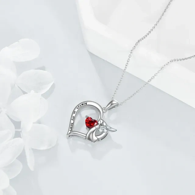 Sterling Silver Heart Shaped Zircon Heart Pendant Necklace with Engraved Word-4