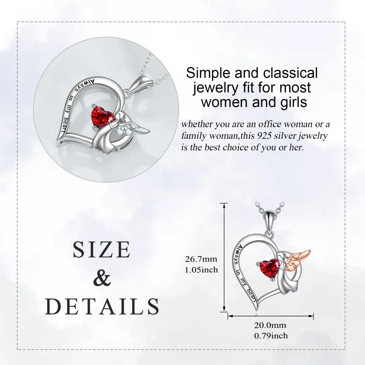 Sterling Silver Heart Zircon Pendant Necklace With Engraved Word For Women Best Friends-5