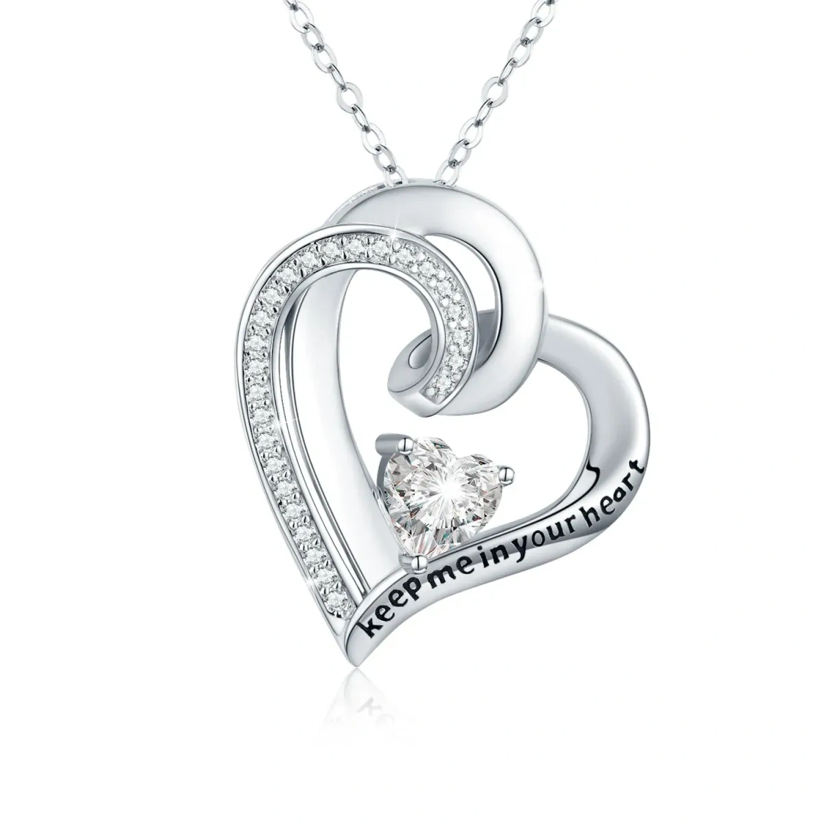 Collier pendentif double cœur en argent sterling gravé Keep Me In Your Heart-1