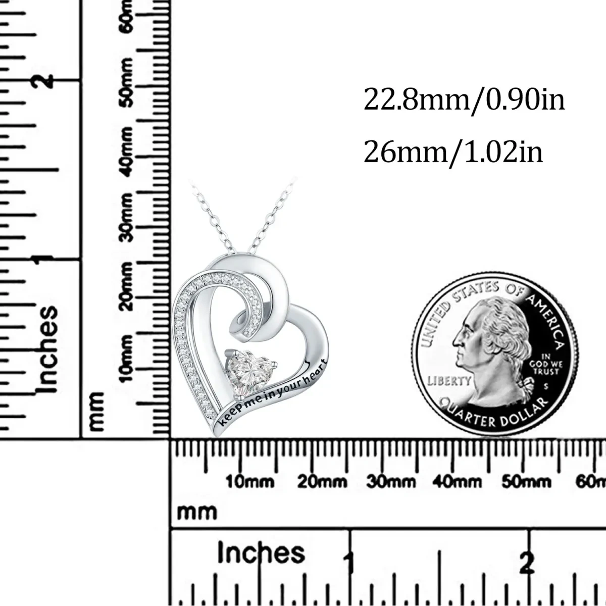 Sterling Silver Double Heart Pendant Necklace Engraved Keep Me In Your Heart-3