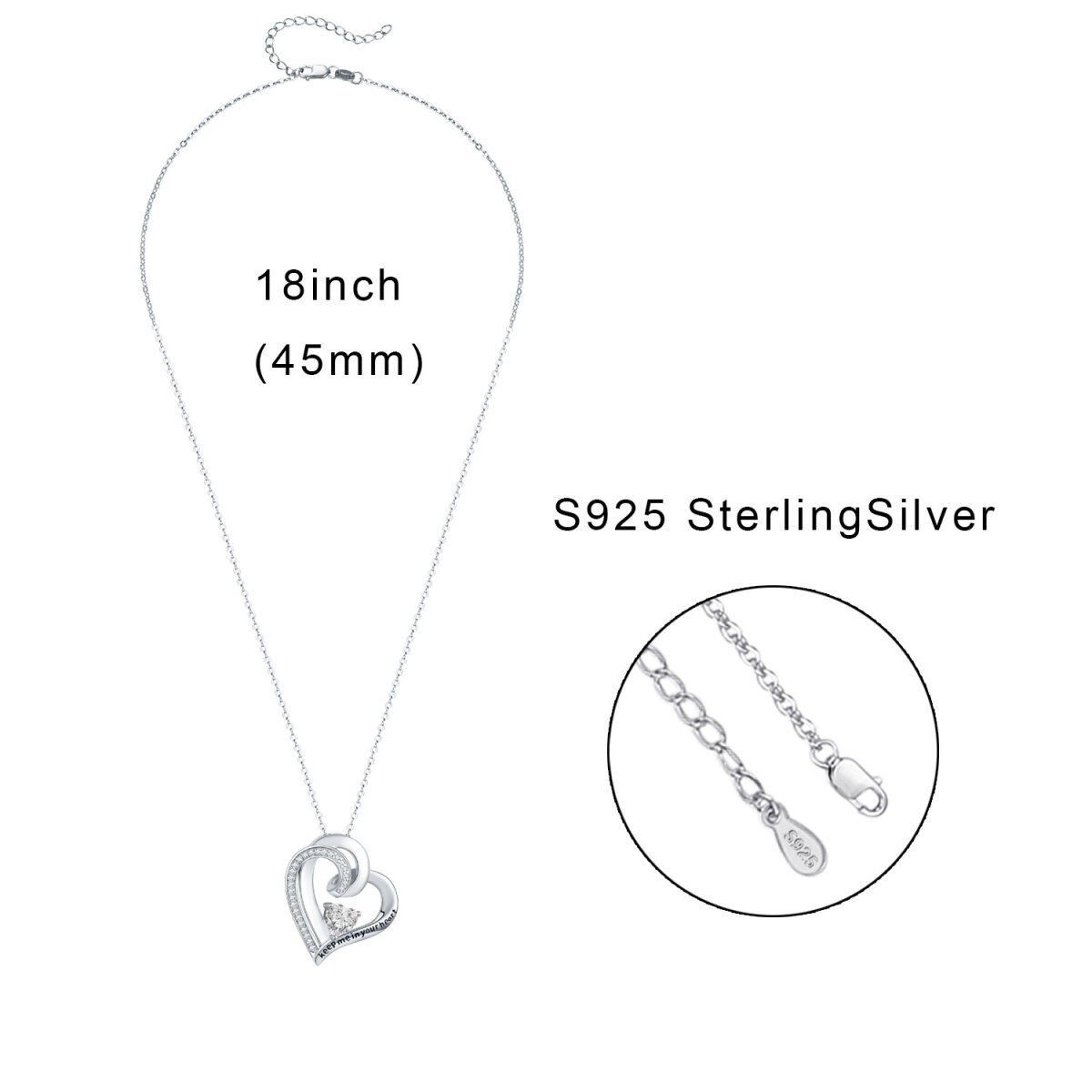 Collier pendentif double cœur en argent sterling gravé Keep Me In Your Heart-4