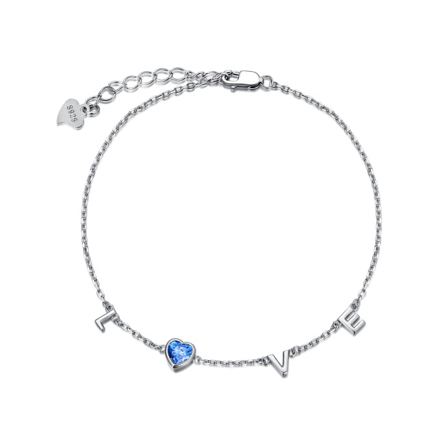 Sterling Silver Cubic Zirconia Heart Single Layer Anklet with Initial Letter E & with Initial Letter L & with Initial Letter O & with Initial Letter V-1