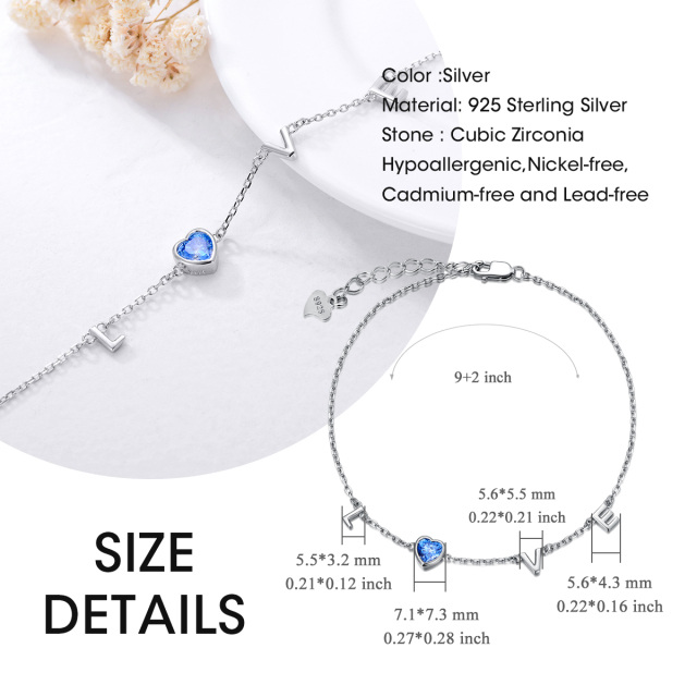 Sterling Silver Cubic Zirconia Heart Single Layer Anklet with Initial Letter E & with Initial Letter L & with Initial Letter O & with Initial Letter V-5