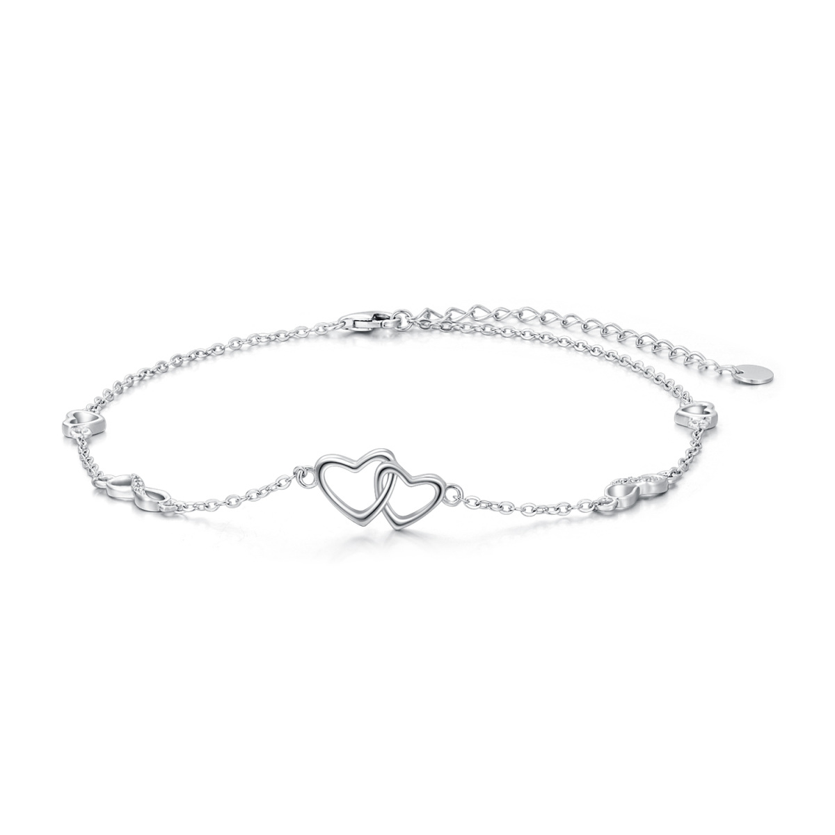 Sterling Silver Heart Single Layer Anklet-1