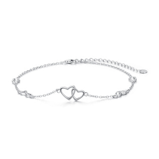 Sterling Silver Heart Single Layer Anklet-53