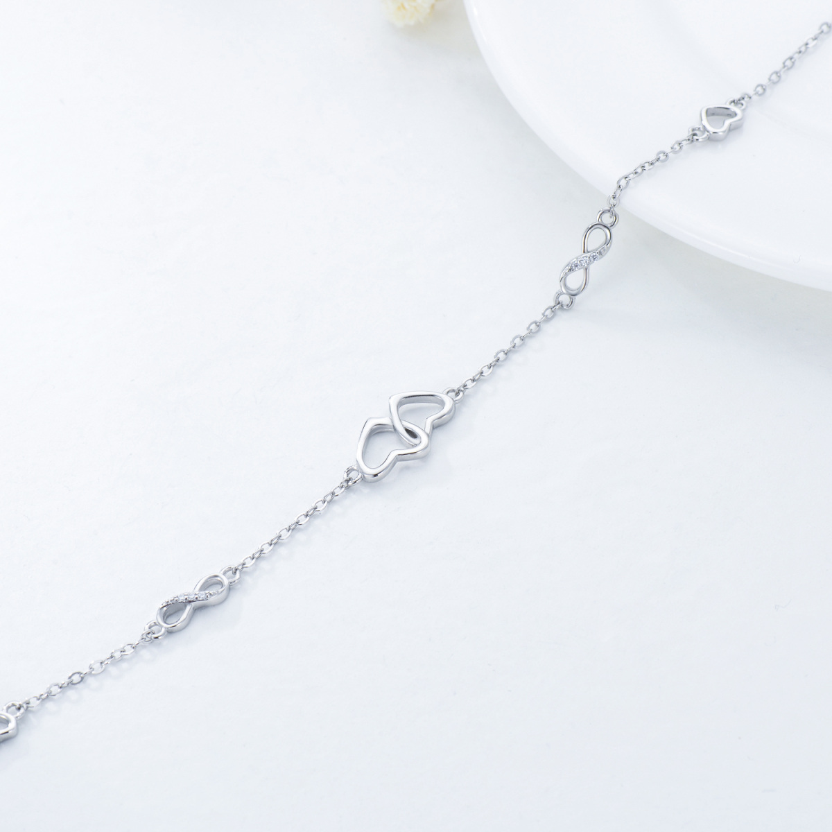 Sterling Silver Heart Single Layer Anklet-3