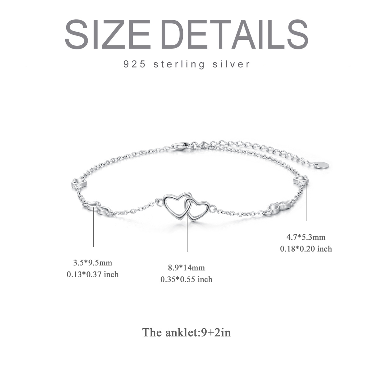 Sterling Silver Heart Single Layer Anklet-5