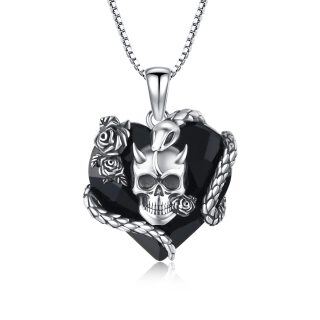 Sterling Silver Heart Skull Crystal Pendant Necklace-38