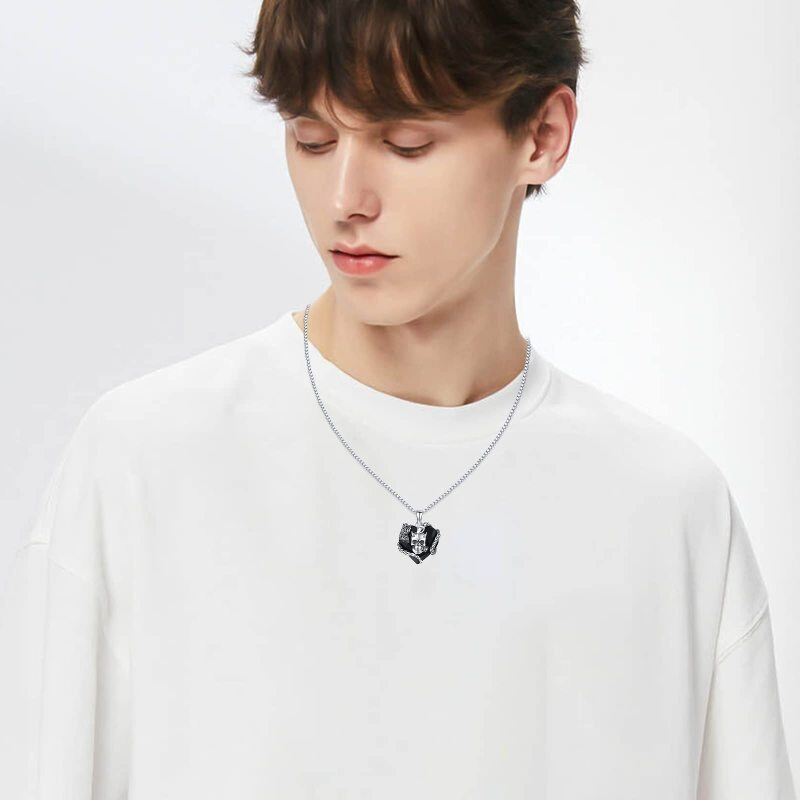 Sterling Silver Heart Skull Crystal Pendant Necklace-2