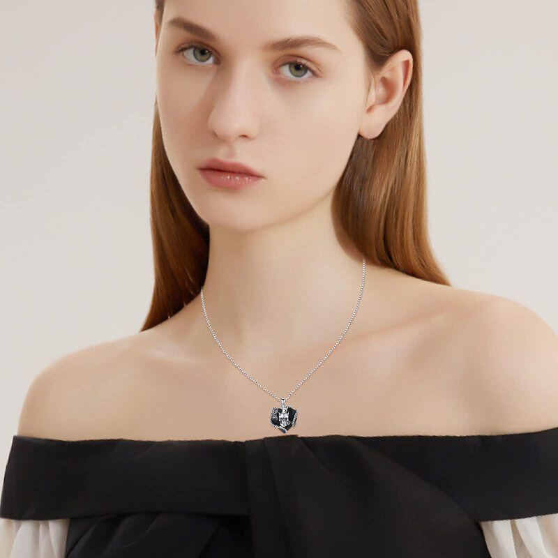 Sterling Silver Heart Skull Crystal Pendant Necklace-3