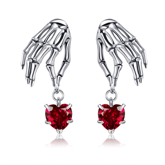 Sterling Silver Heart Cubic Zirconia Skull Drop Earrings For Women