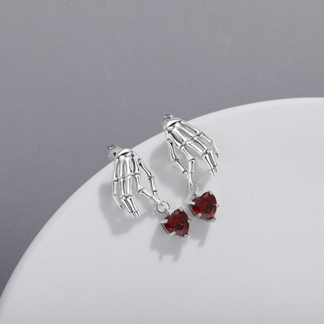 Orecchini pendenti in argento sterling con cuore e teschio in zirconia cubica-4