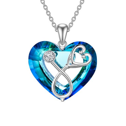 Collier en argent sterling avec pendentif cœur et stéthoscope en cristal bleu