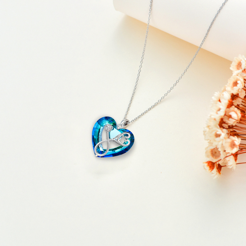 Colar de prata esterlina com pingente de coração e estetoscópio em cristal azul-4