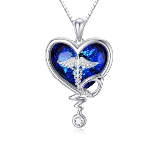 Sterling Silver Heart Stethoscope Crystal Pendant Necklace-10