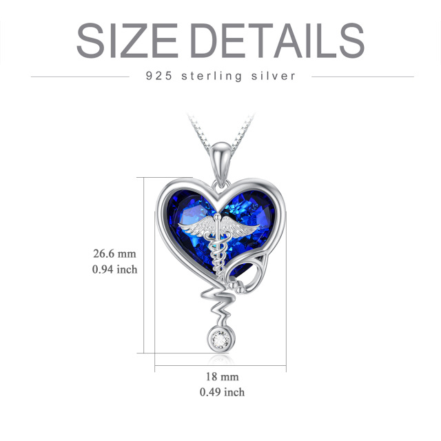 Sterling zilveren hart stethoscoop kristal hanger ketting-3