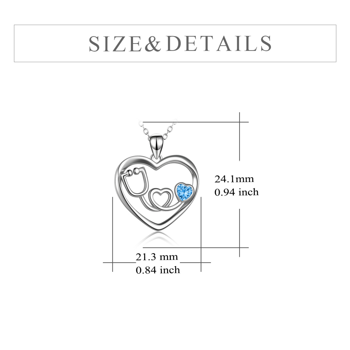 Sterling Silver Blue Cubic Zirconia Electrocardiogram Heart Necklace for Women-5