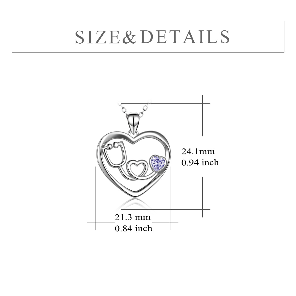 Sterling Silver Purple Cubic Zirconia Electrocardiogram Heart Necklace for Women-5