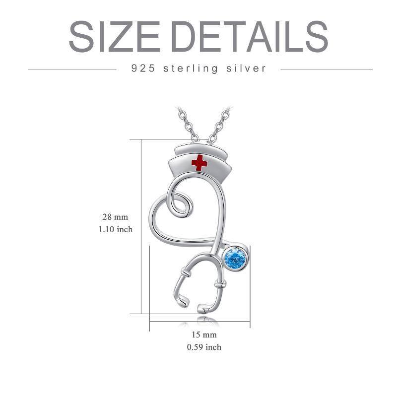 Sterling Silver Cubic Zirconia Heart & Stethoscope Pendant Necklace-5