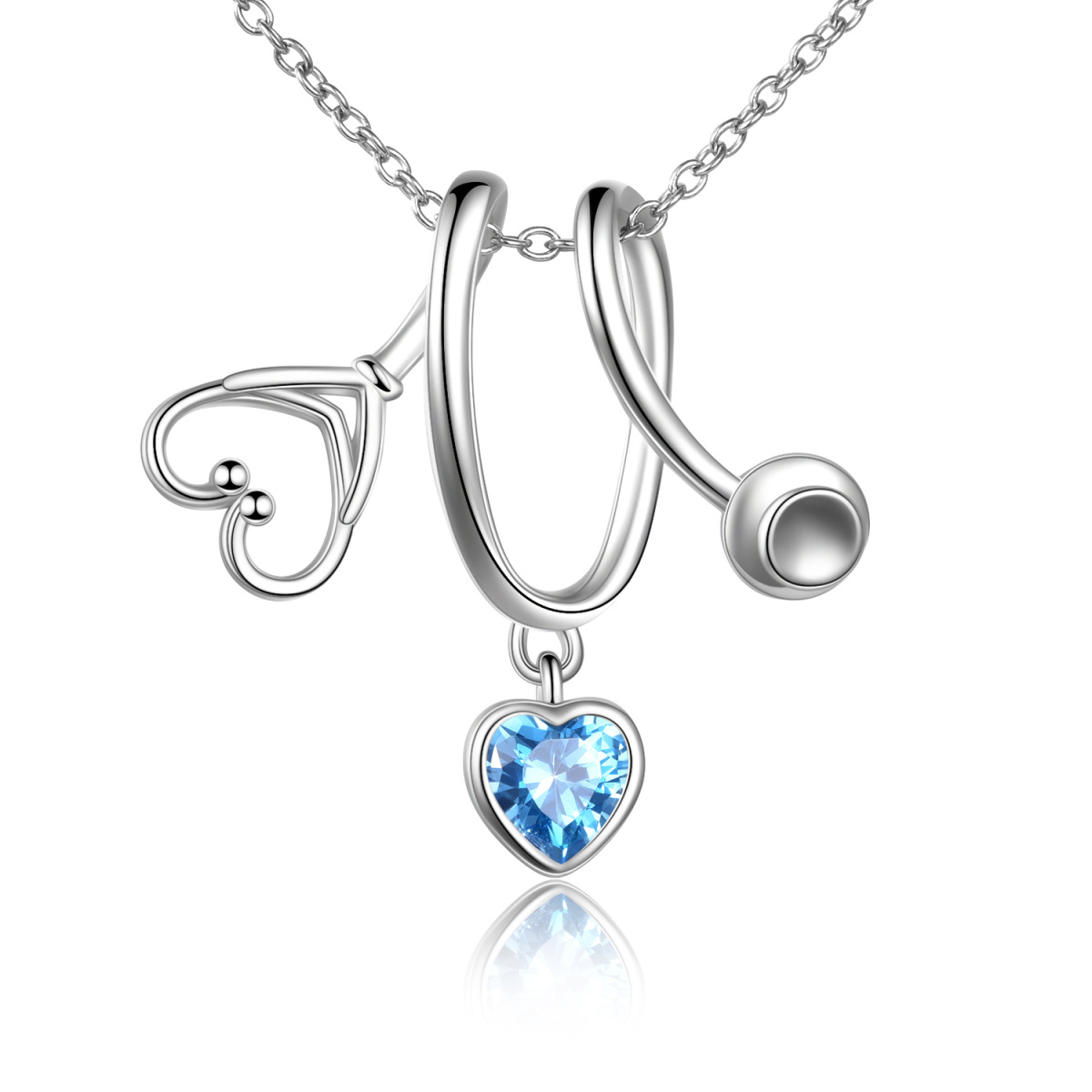 Collar con colgante de estetoscopio de plata de ley con forma de corazón y circonita cúbica-1