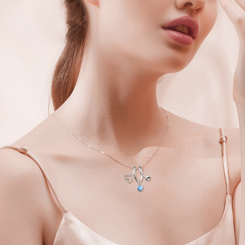 Sterling Silver Cubic Zirconia Electrocardiogram & Heart Necklace for Women-2