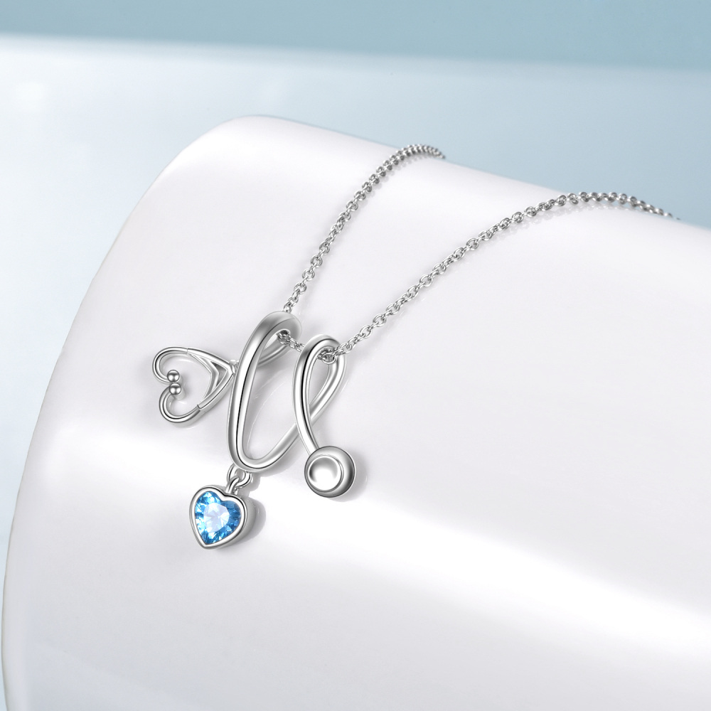 Sterling Silver Cubic Zirconia Electrocardiogram & Heart Necklace for Women-3