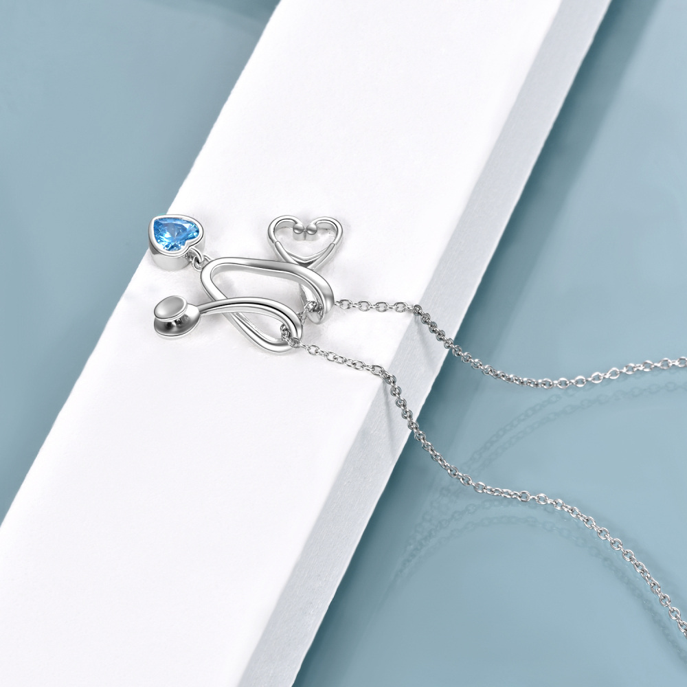 Sterling Silver Cubic Zirconia Electrocardiogram & Heart Necklace for Women-4