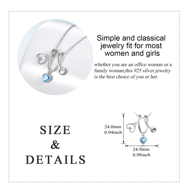 Halskette mit Stethoskop-Anhänger aus Sterlingsilber mit Herz und Zirkonia-5