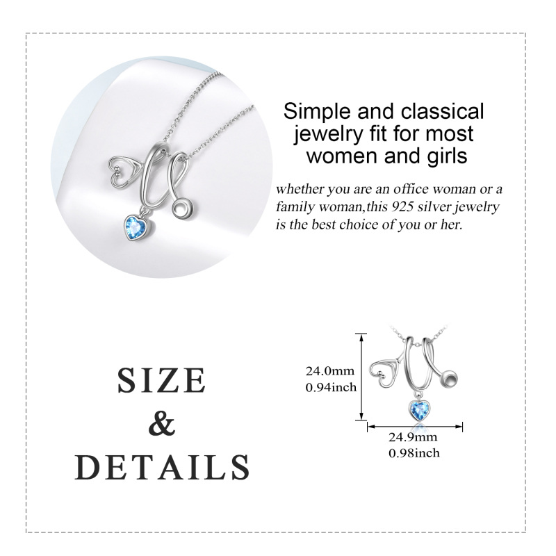 Sterling Silver Cubic Zirconia Electrocardiogram & Heart Necklace for Women-5