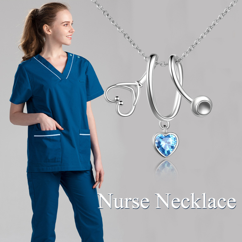 Sterling Silver Cubic Zirconia Electrocardiogram & Heart Necklace for Women-6