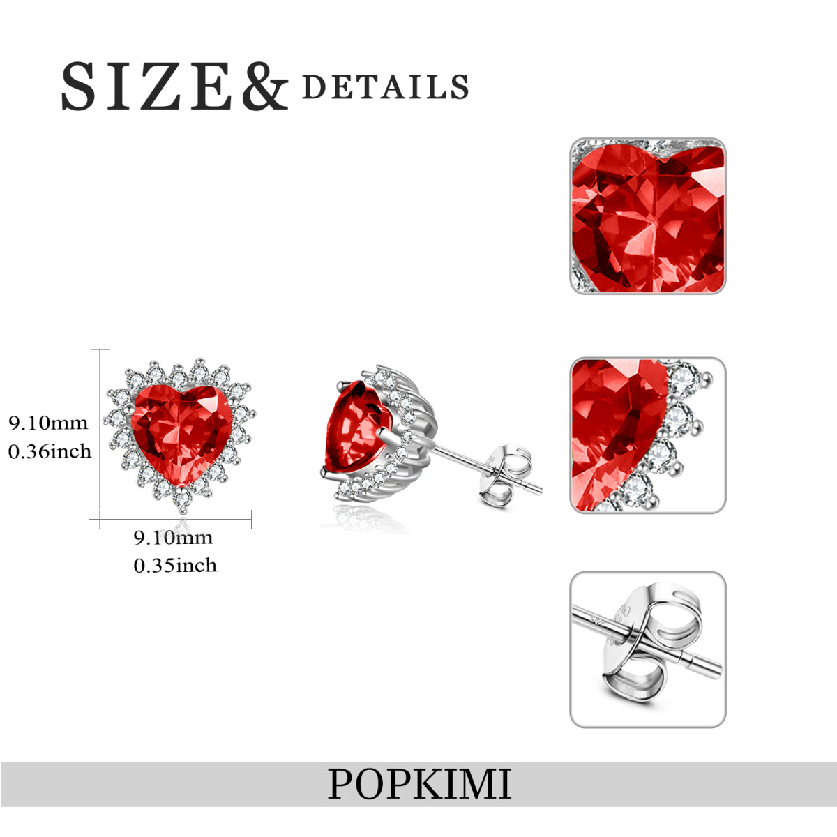 Sterling Silver Cubic Zirconia Heart Stud Earrings-5